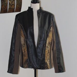 Koos Of Course, Vintage  fitted brown leather and Tweed  jacket